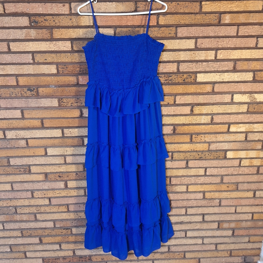 Endless Rose Medium Cobalt Blue Tiered Gingham Maxi Dress